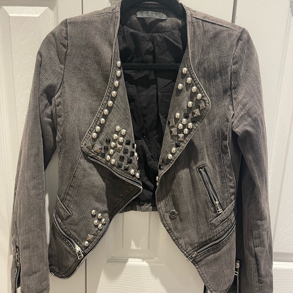TOV Holy Charcoal Studded Jean Jacket